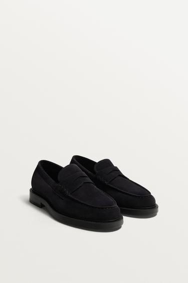 MOCASSINS DE PELL AMB ANTIFAÇ - Blau de Zara