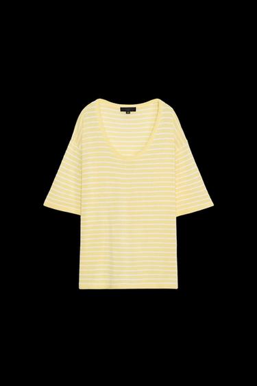 Zara OVERSIZED KNIT SHORT SLEEVE TOP - Printed - Image 0