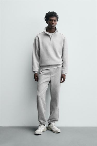 Zara BASIC QUARTER-ZIP SWEATSHIRT - Gray marl