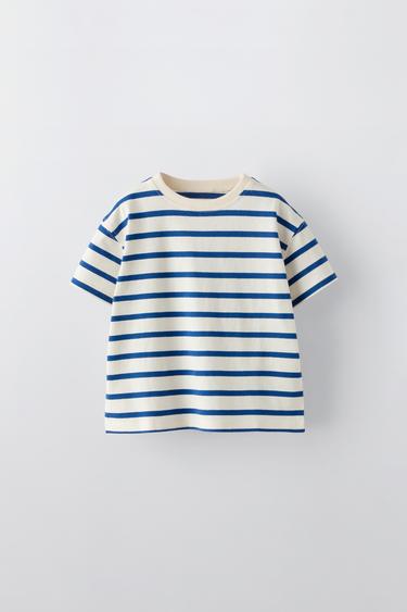 Zara STRIPED T-SHIRT - Navy blue