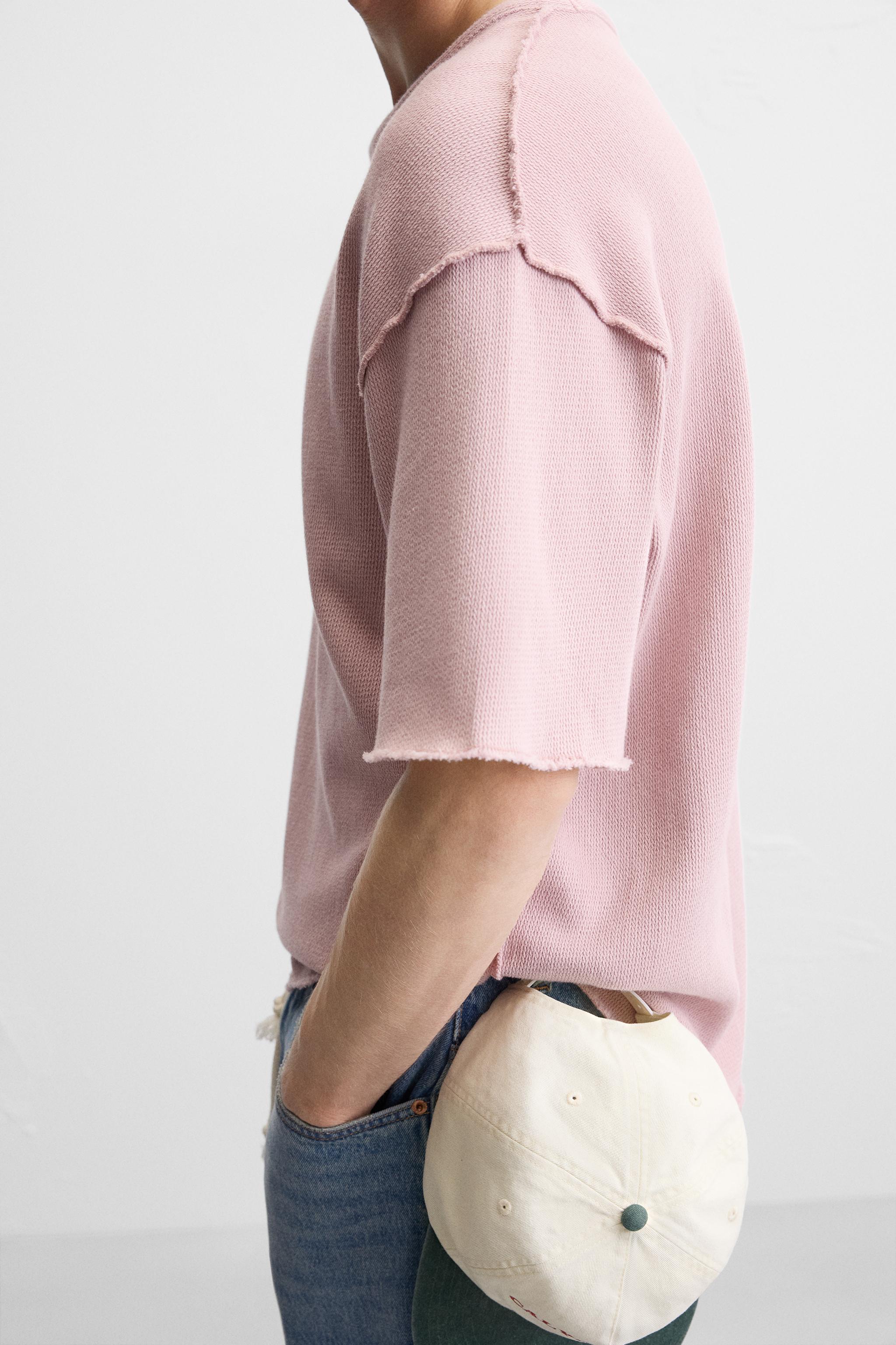 ★ドイツ発*ZARA*新作*リバースエフェクトニットTシャツ/PALE★ リバースエフェクト ニットTシャツ - ペールピンク | ZARA Japan