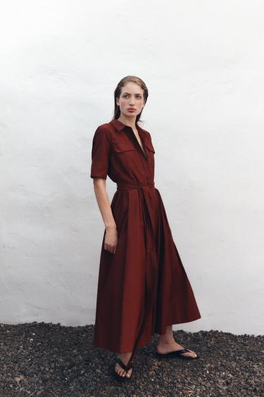 VESTIDO DE POPELINA ZW COLLECTION - Grená da Zara - Imagem 0