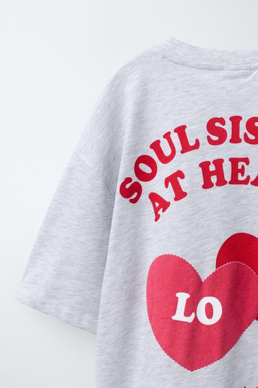 T-SHIRT IMPRIMÉ CŒURS - Gris / Marron clair de Zara - Image 3
