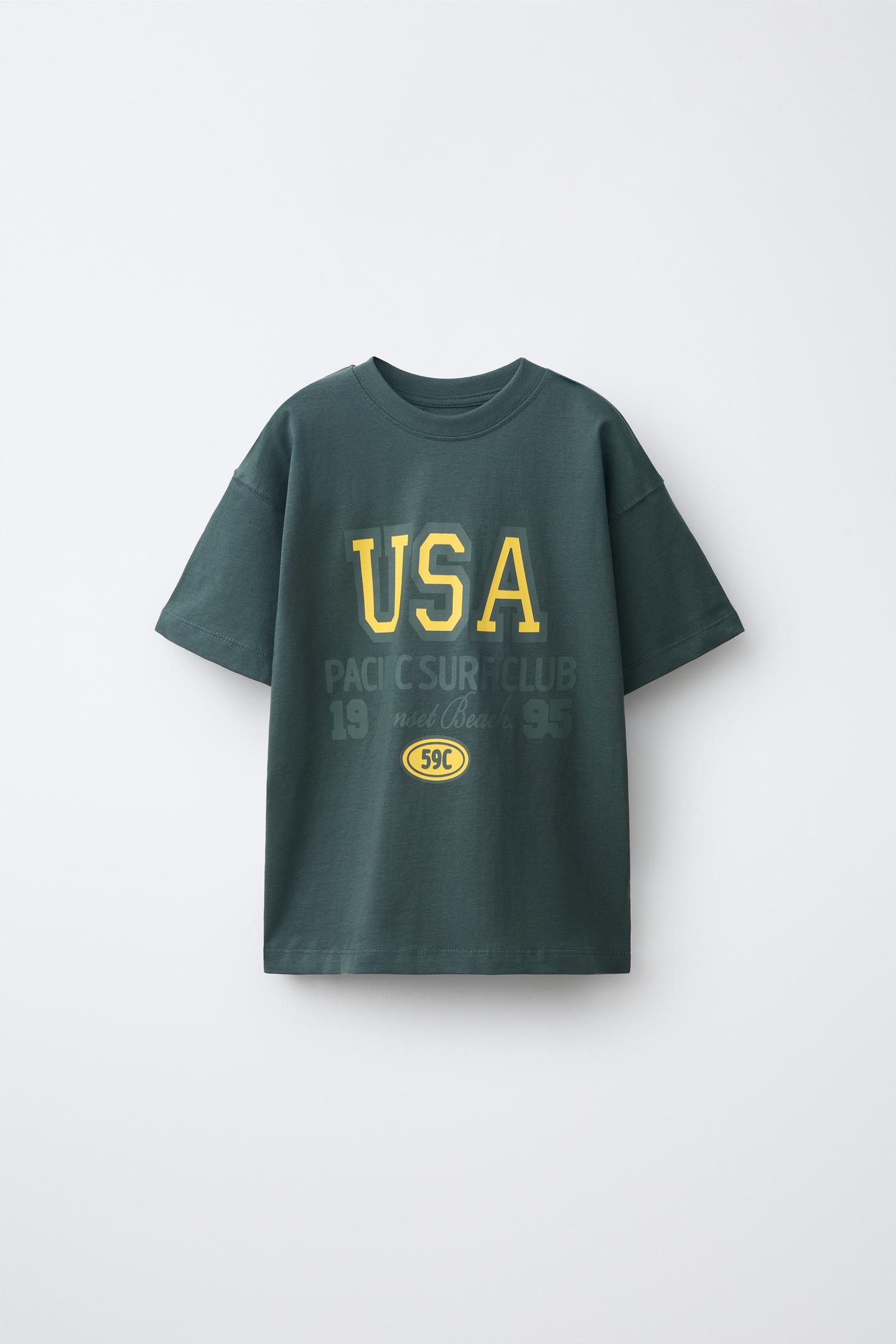 Детская футболка Zara Varsity Print, цвет: Синий зелёный