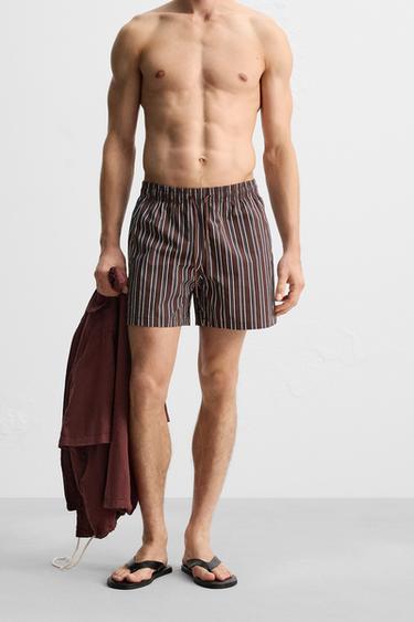 STRIPED MID-LENGTH SWIMMING TRUNKS - Burgundy by Zara - Image 2