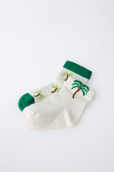 2-PACK OF PALM TREE ANKLE SOCKS - Ecru / Green by Zara - Image 2