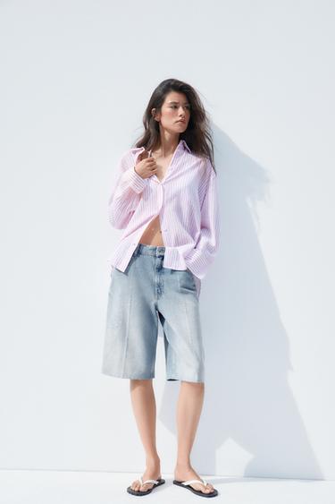 CAMICIA OVERSIZE A RIGHE - Bianco / Rosa di Zara