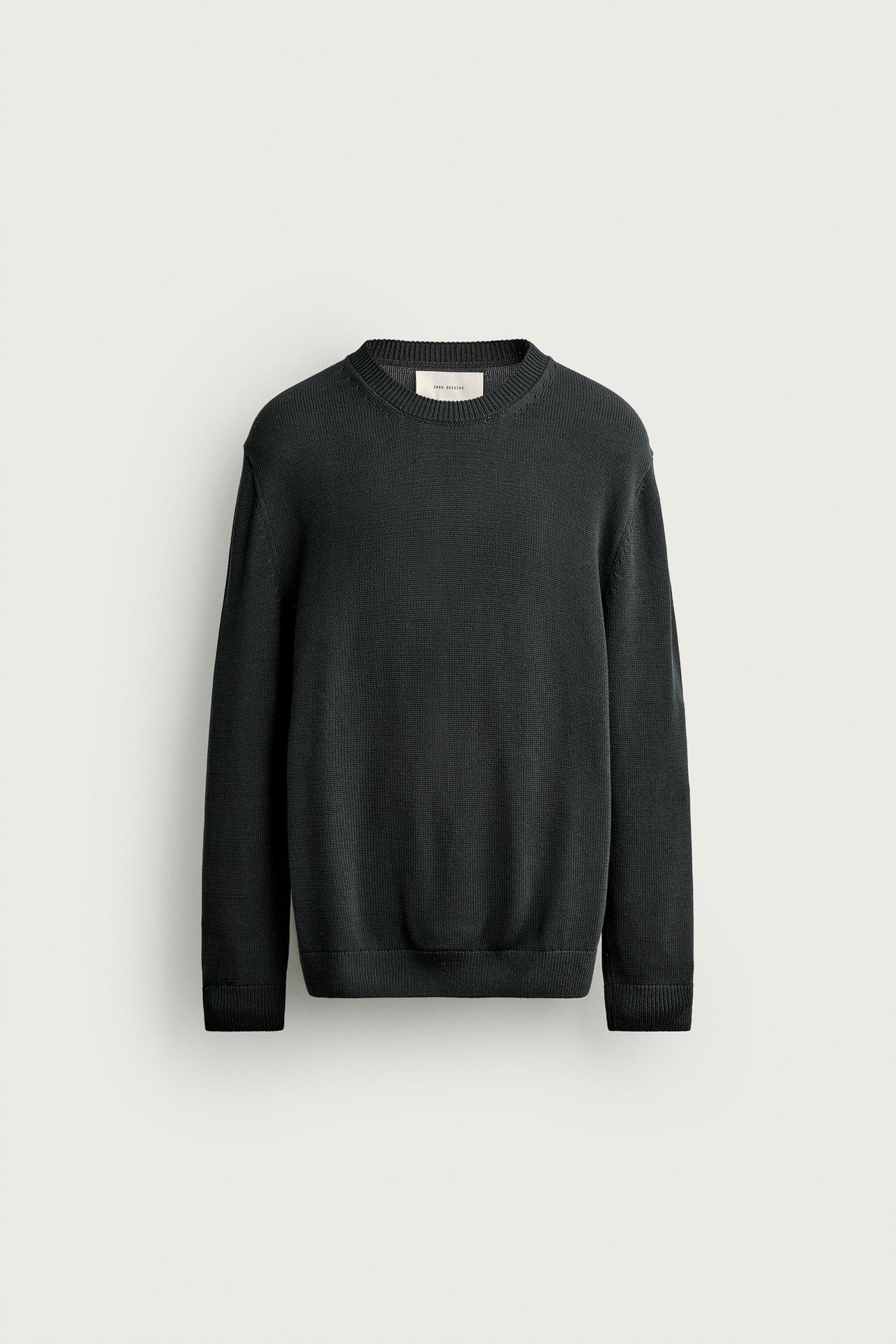 100% COTTON REGULAR FIT SWEATER — Charcoal