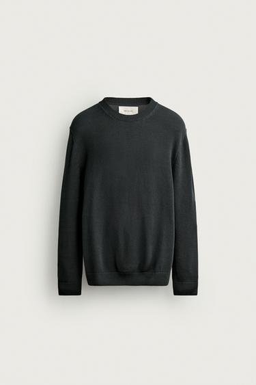 100% COTTON REGULAR FIT SWEATER — Charcoal 1