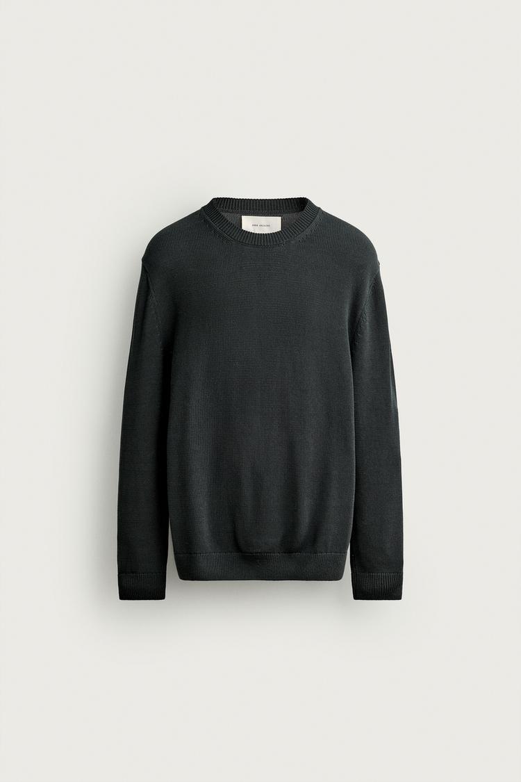 100% COTTON REGULAR FIT SWEATER — Charcoal