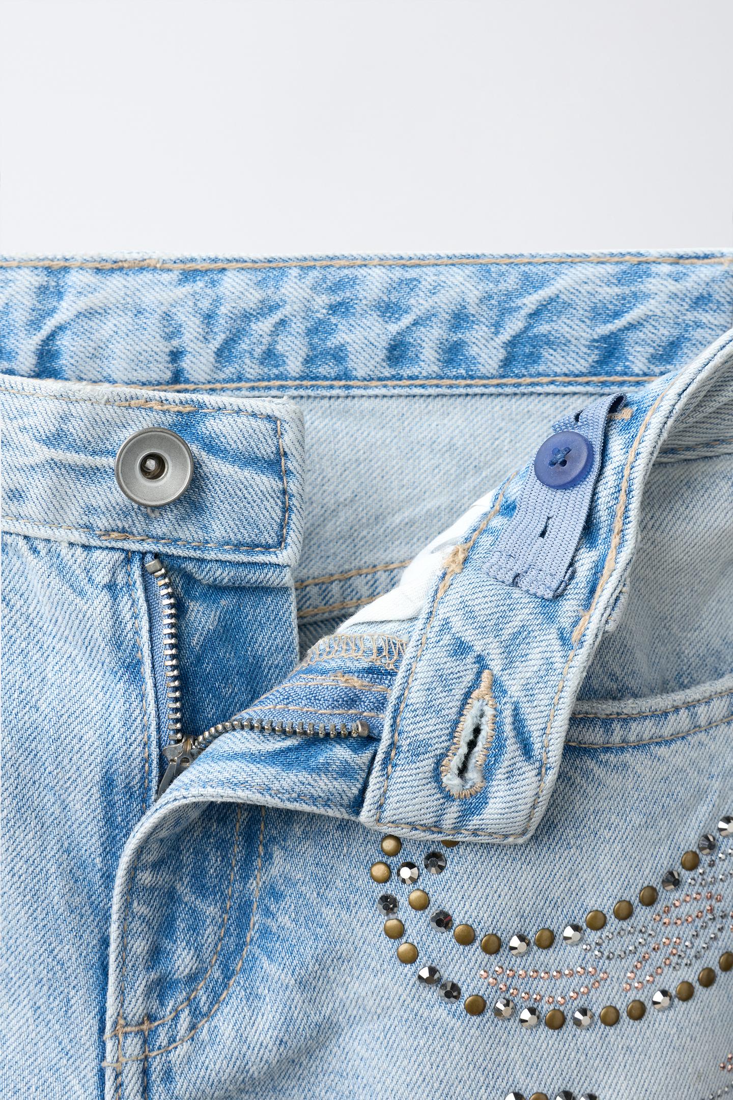 Детские джинсы Zara Wide-Leg Studded, цвет: Синий — фото 3