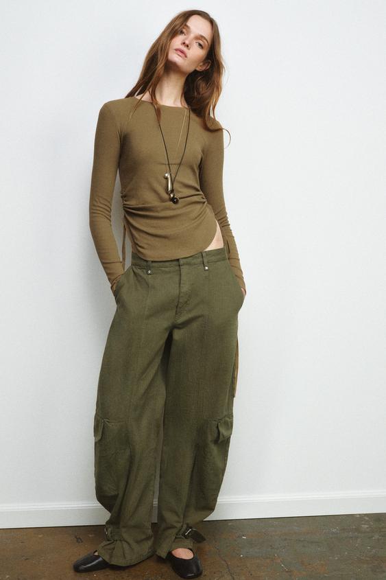 RUSTIC T-SHIRT WITH DRAWSTRINGS - Tobacco Brown | ZARA Mexico