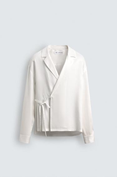 Zara FLOWY TIE SHIRT - White