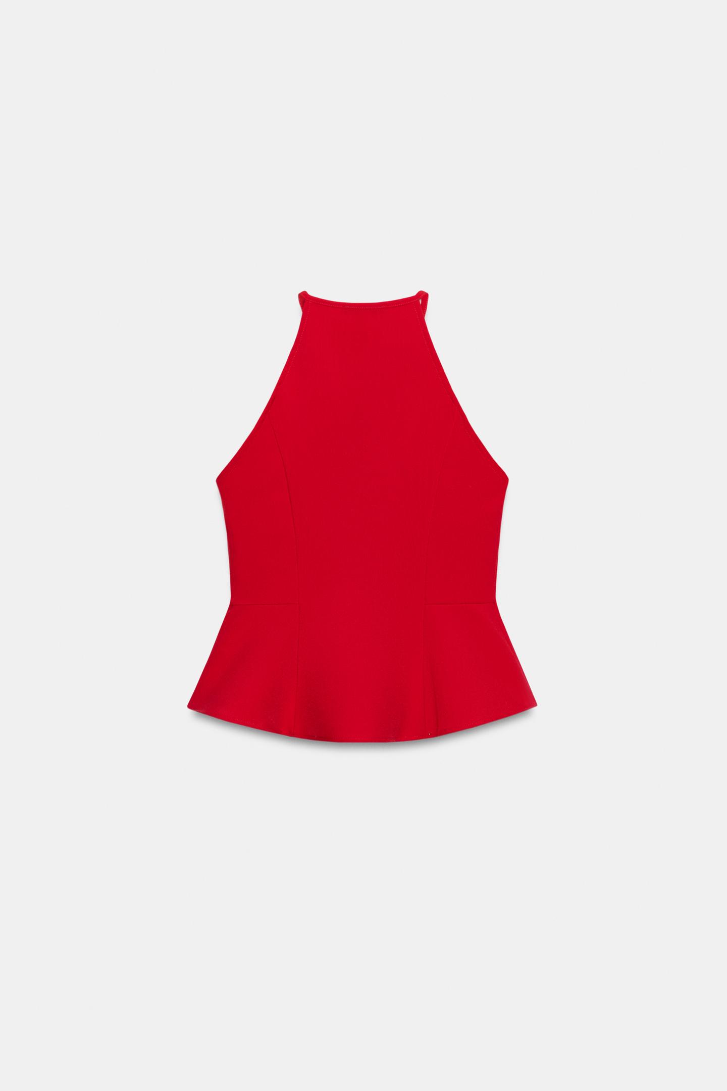 Женский топ Zara Bow Halter Peplum Top, цвет: Красный — фото 6