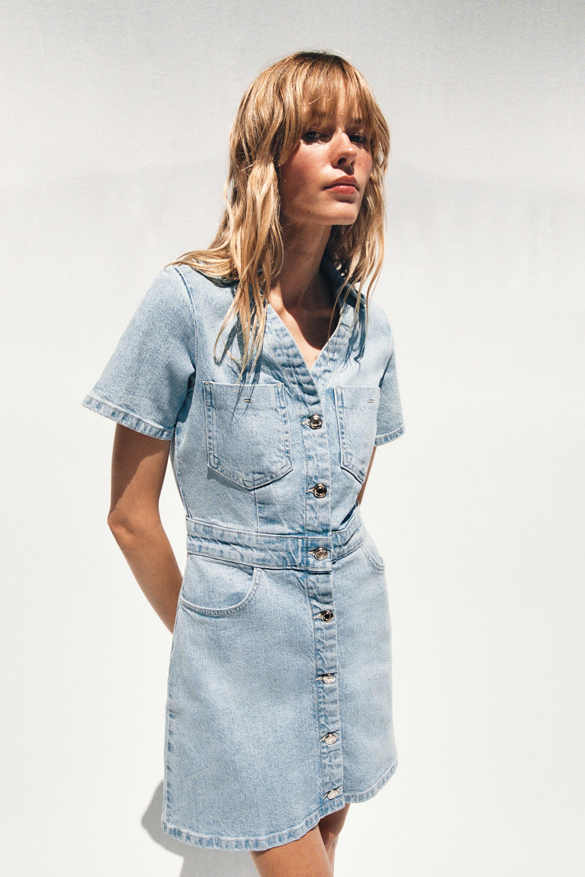 Z1975 MINI DENIM SHORT SLEEVE DRESS - Mid-blue | ZARA United Z1975 MINI DENIM SHORT SLEEVE DRESS - Mid-blue | ZARA United