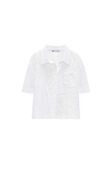 CROPPED POLO WITH CUTWORK EMBROIDERY