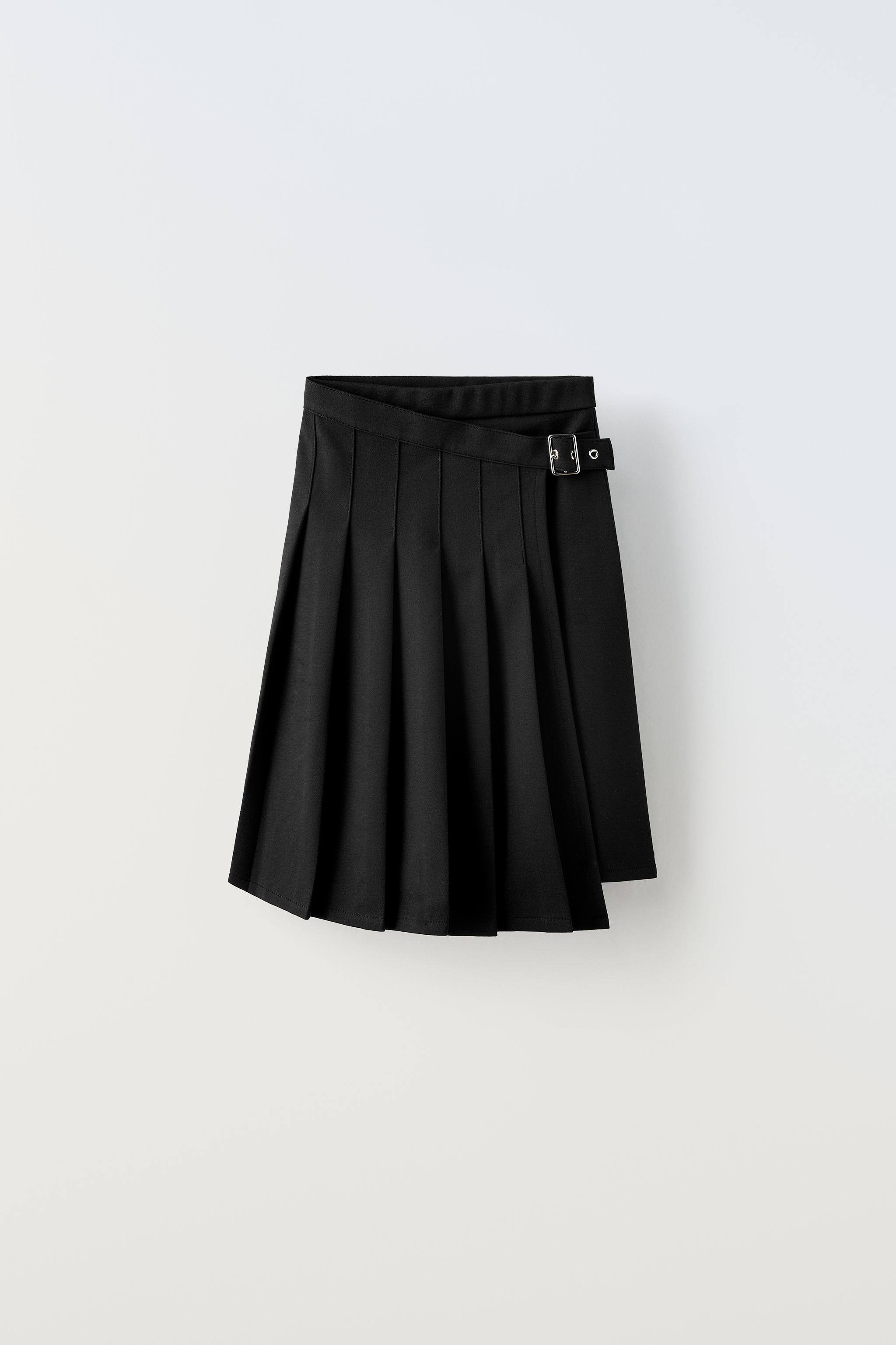 ボックスプリーツ ミディスカート バックル - ブラック | ZARA Japan