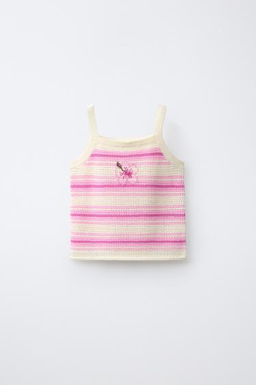 Zara HIBISCUS STRIPED KNIT TOP - Pinks