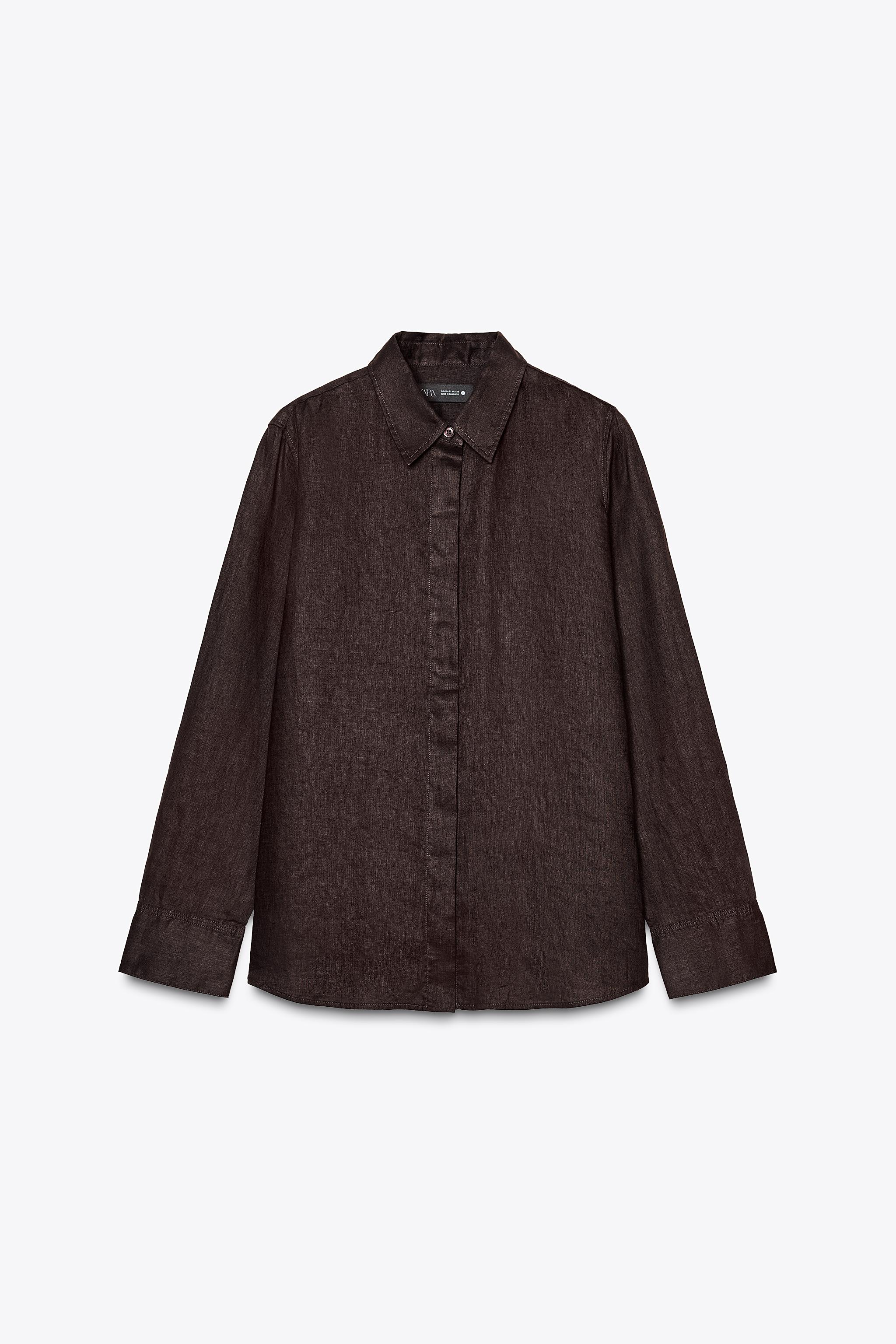 ZW COLLECTION リネン100% シャツ - ライトグレー | ZARA Japan