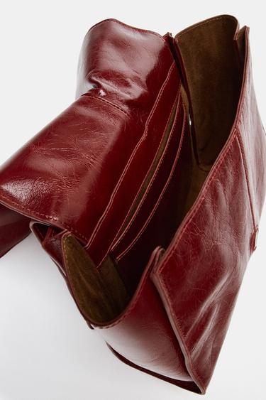 LEATHER MINI TOTE BAG WITH DOUBLE POCKET - Cherry Red by Zara - Image 5