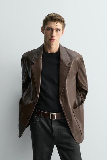 Zara LIMITED EDITION LEATHER BLAZER - Brown