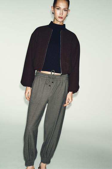 Zara CUFFED JOGGER PANTS - Khaki marl