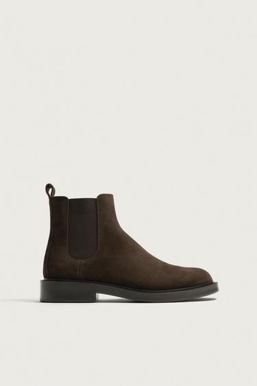 Zara LEATHER CHELSEA BOOTS - Brown