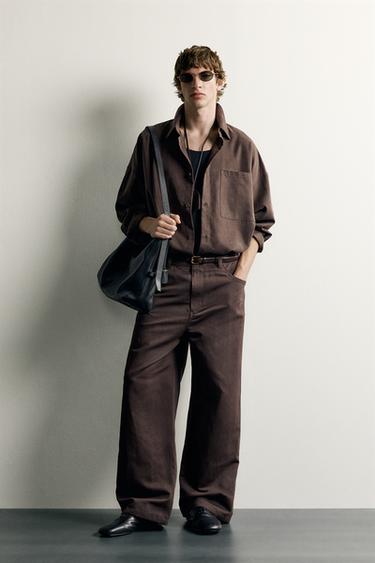 COTTON/LINEN RELAXED FIT TROUSERS - Chocolate by Zara