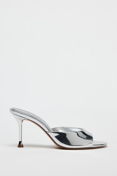 LAMINATED HEELED MULES - Silver by Zara