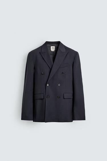 100% WOOL PINSTRIPE SUIT BLAZER - Navy blue by Zara