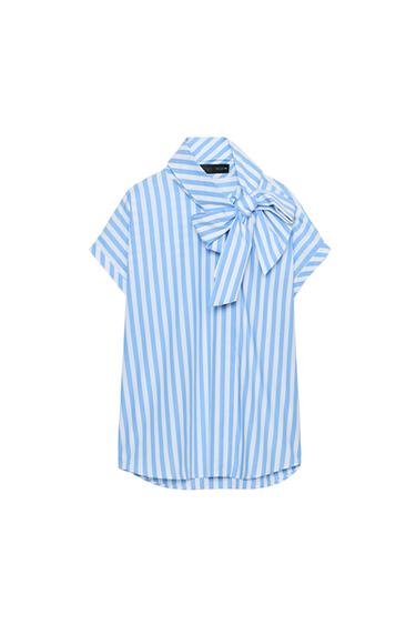 STRIPED SHIRT WITH BOW - Blue/White by Zara