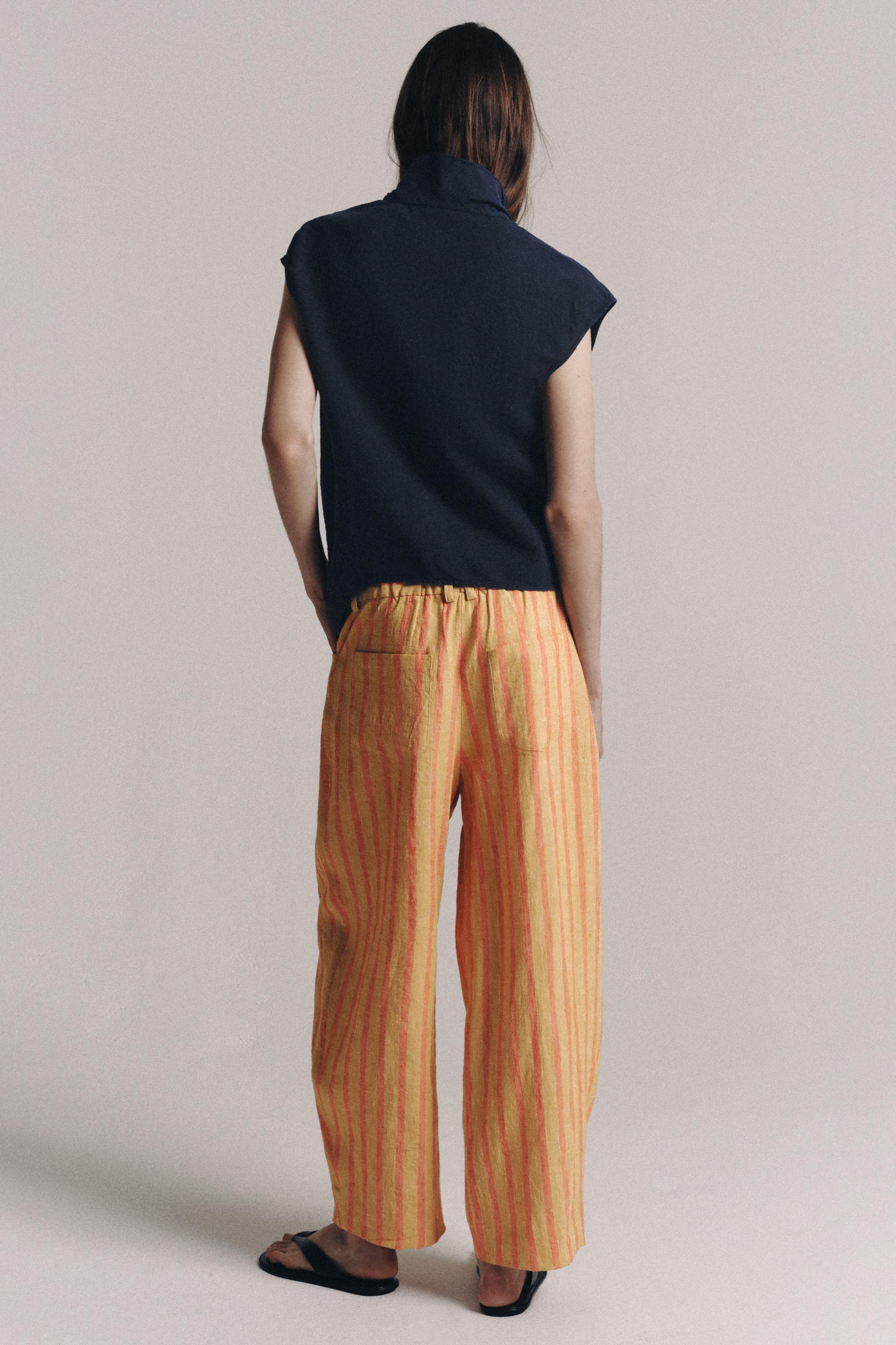 Женские брюки Zara ZW COLLECTION STRIPED LINEN-BLEND PANTS — фото 4