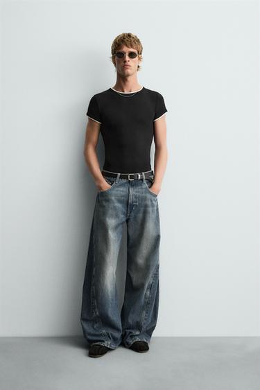 JEANS BAGGY FIT TEGEL I RROTULLUAR - E kaltër e mesme nga Zara - Imazh 0