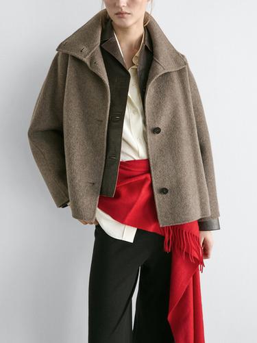 Zara Mid-length wool blend coat with high neck - Brown
