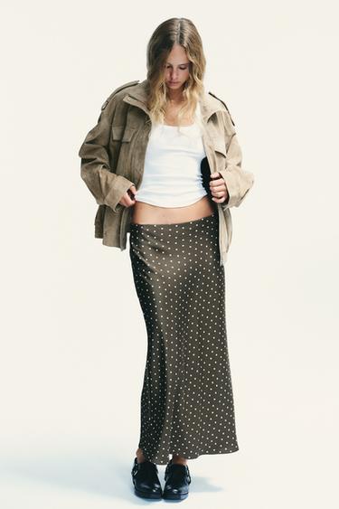 FALDA MIDI SATINADA - crudo/kaki de Zara - Imagen 0