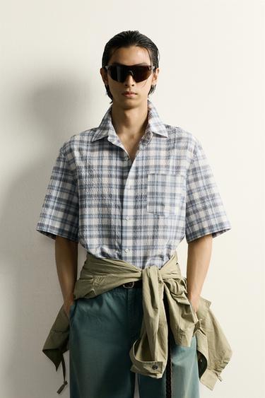 RELAXED FIT CHECK SHIRT - Grey / Blue by Zara