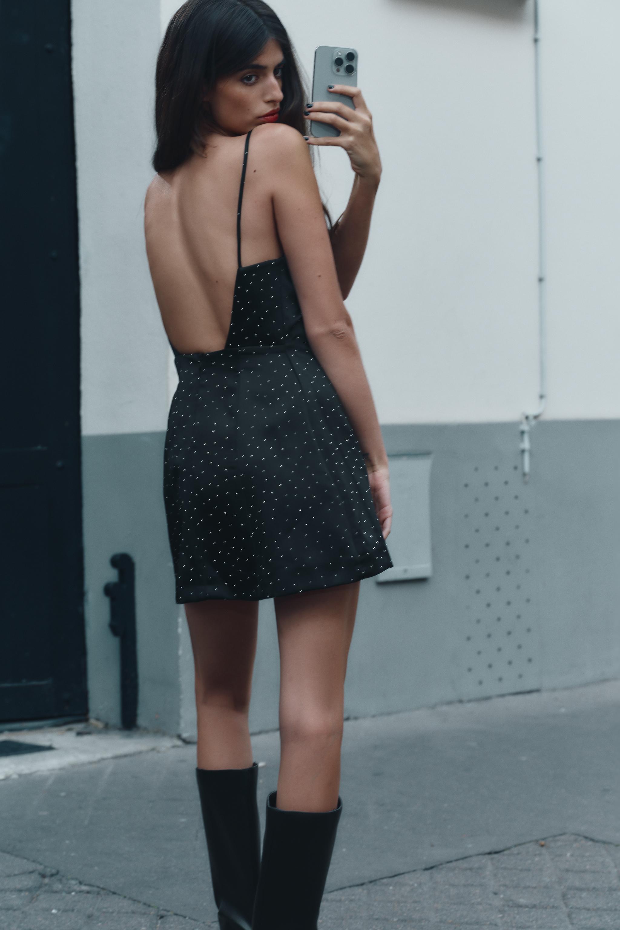 RHINESTONE SATIN MINI DRESS - Black | ZARA India RHINESTONE SATIN MINI DRESS - Black | ZARA India