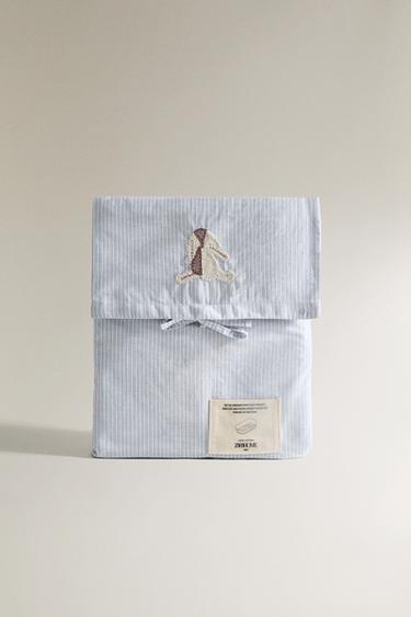 RABBIT COTTON MINI COT SHEET SET - Blue by Zara