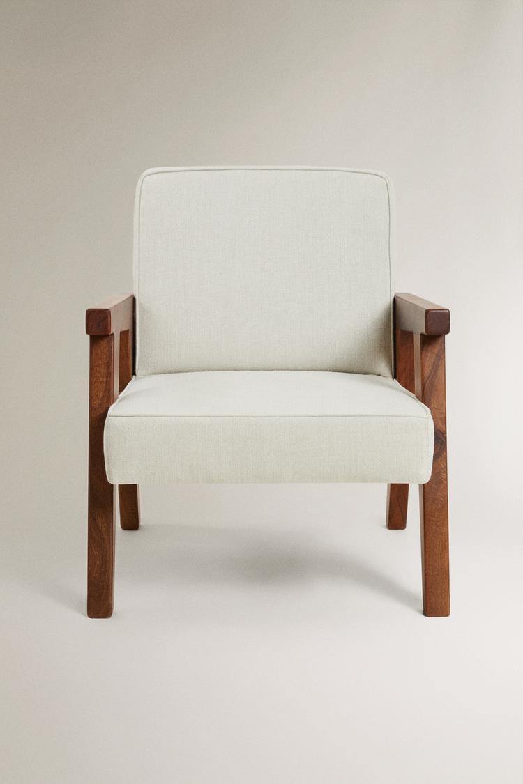 ZARA HOME BY BLASCO UPHOLSTERED WALNUT ACCENT CHAIR Ecru ZARA