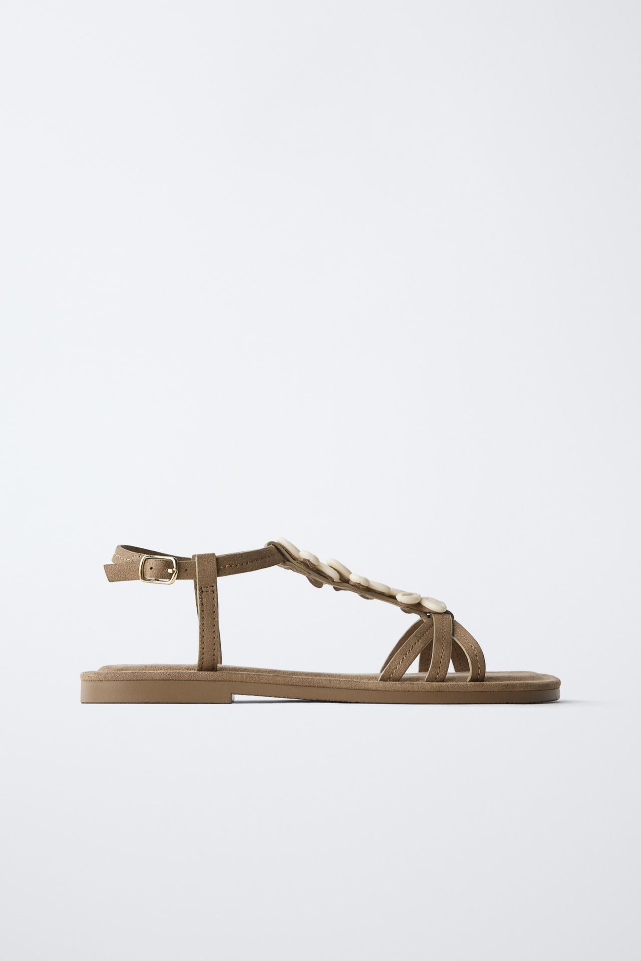 SHELL DETAIL SANDALS — Brown