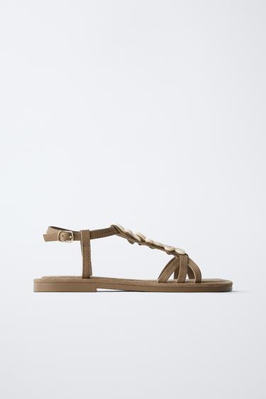 SHELL DETAIL SANDALS — Brown 1