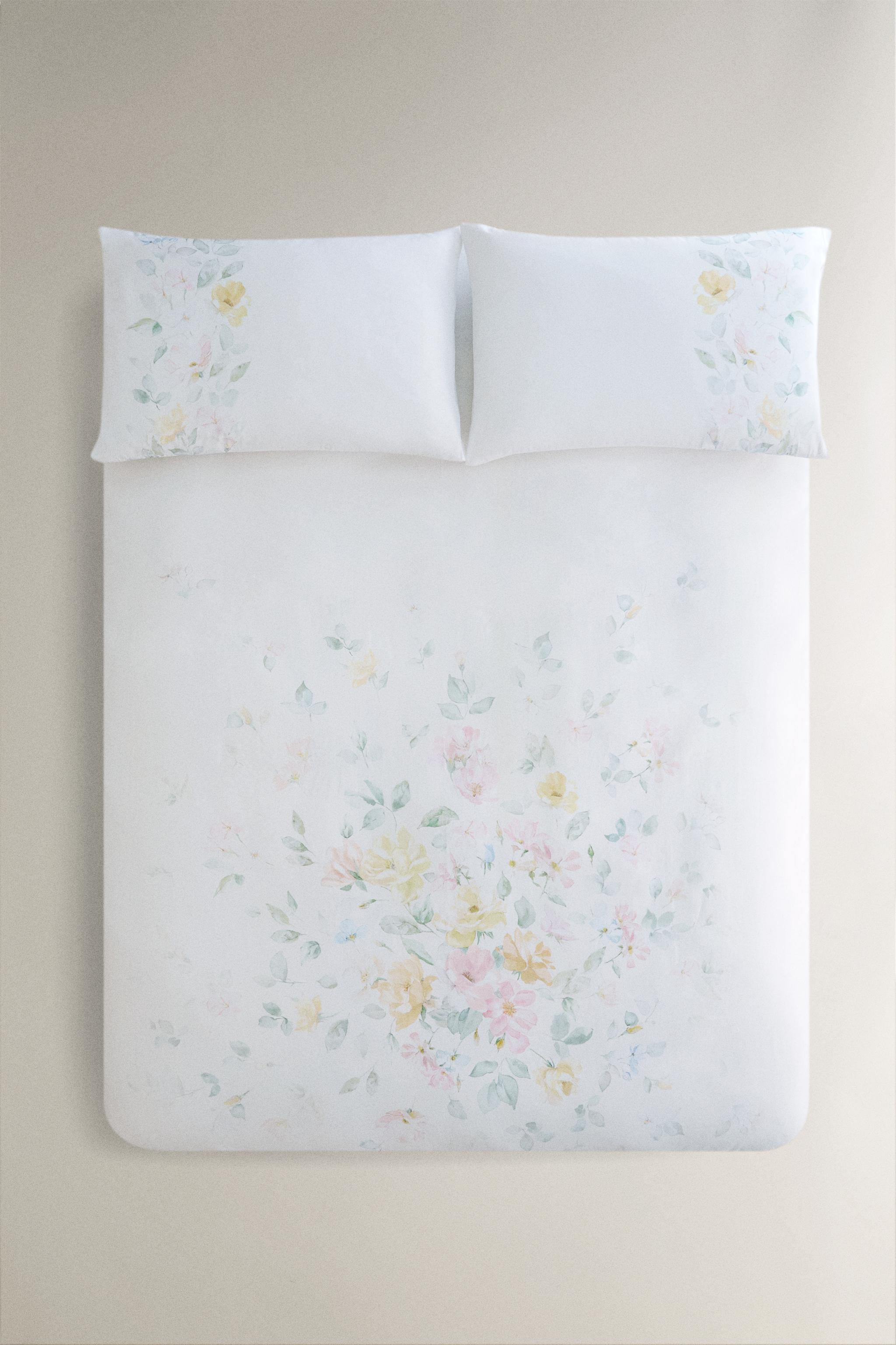 WATERCOLOUR FLOWER DUVET COVER — Oyster-white