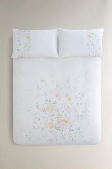 WATERCOLOUR FLOWER DUVET COVER - Oyster-white by Zara