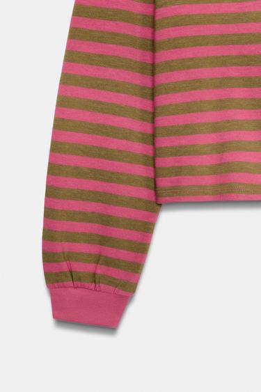 T-SHIRT À MANCHES LONGUES ET RAYURES - Brown Stripes de Zara - Image 6