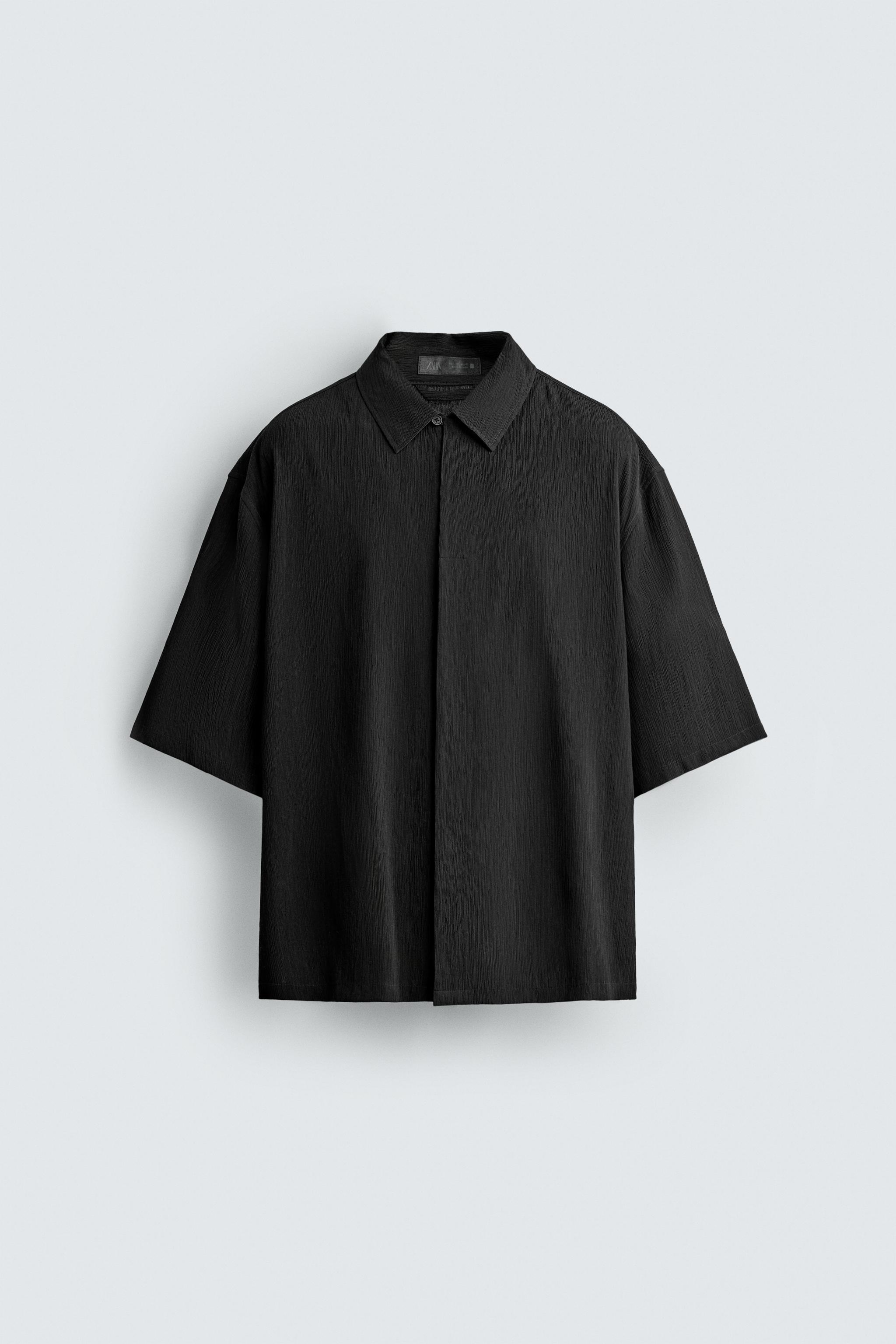 テクスチャーボクシーフィットシャツ - ブラック | ZARA Japan / 日本