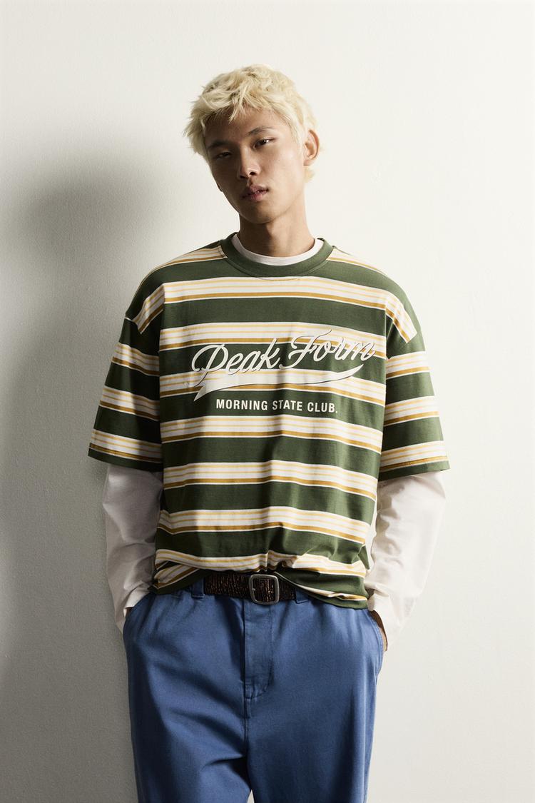 RELAXED FIT STRIPED SLOGAN T-SHIRT