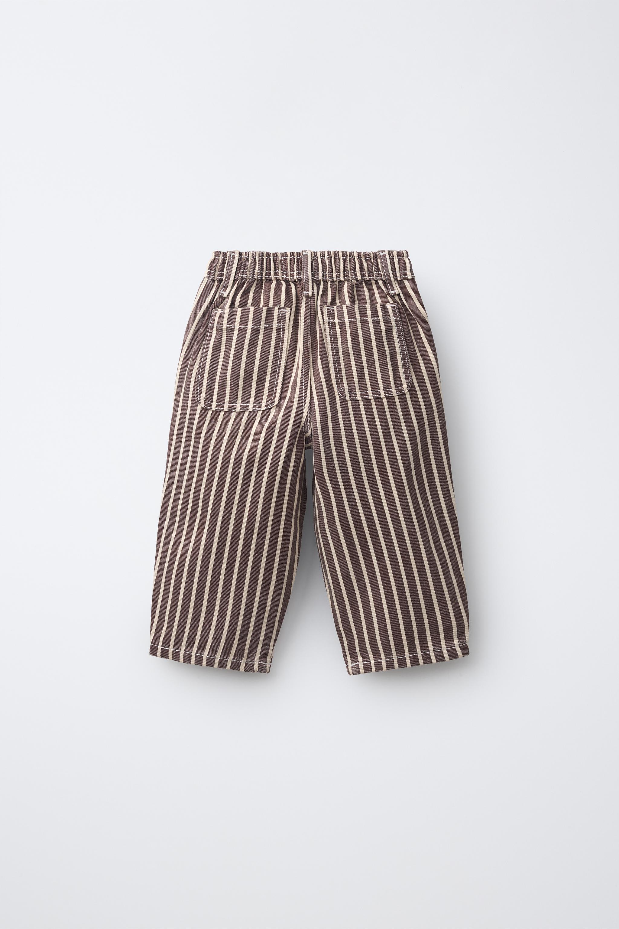 STRIPED BAGGY JEANS — Brown