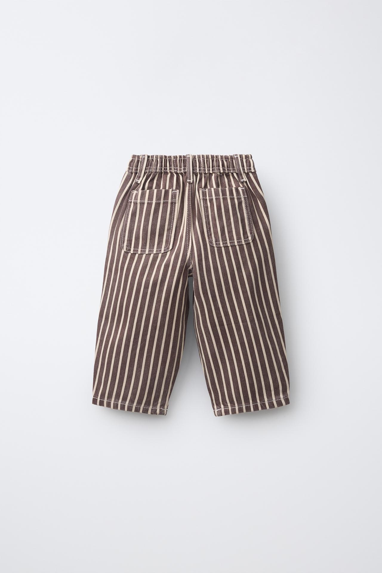 STRIPED BAGGY JEANS — Brown
