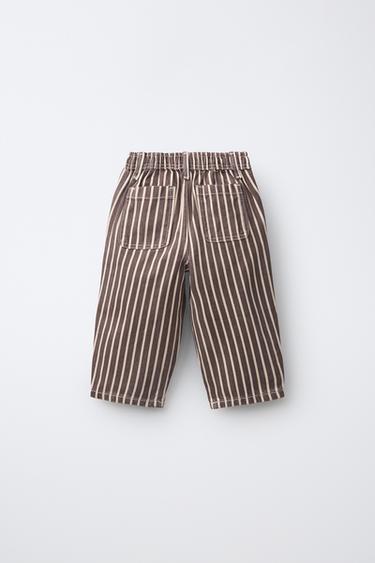 STRIPED BAGGY JEANS — Brown 2