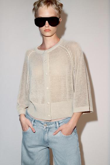 Zara RUSTIC KNIT JACKET - Sand